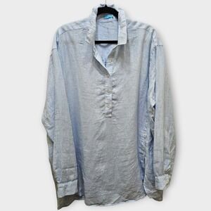 J. McLaughlin Womens XL Light Blue 100% Linen Henley Popover Shirt Long Sleeve